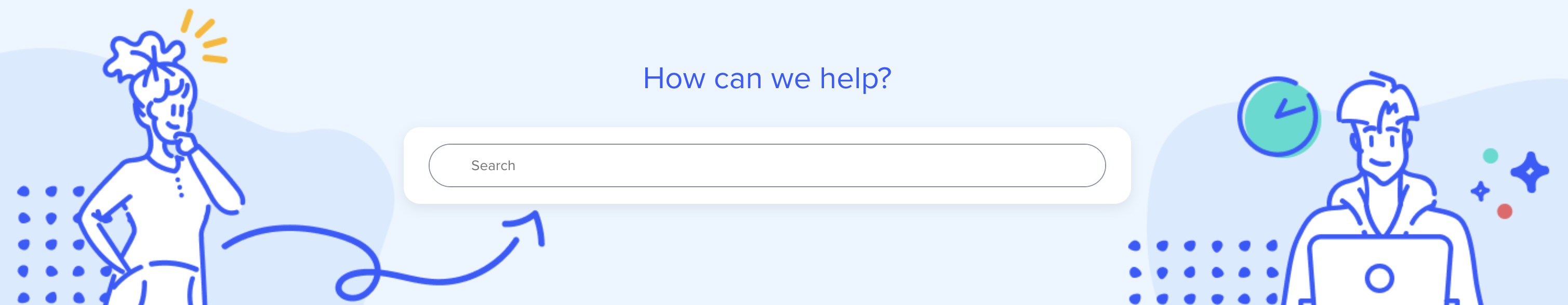 A help center search banner with the text 