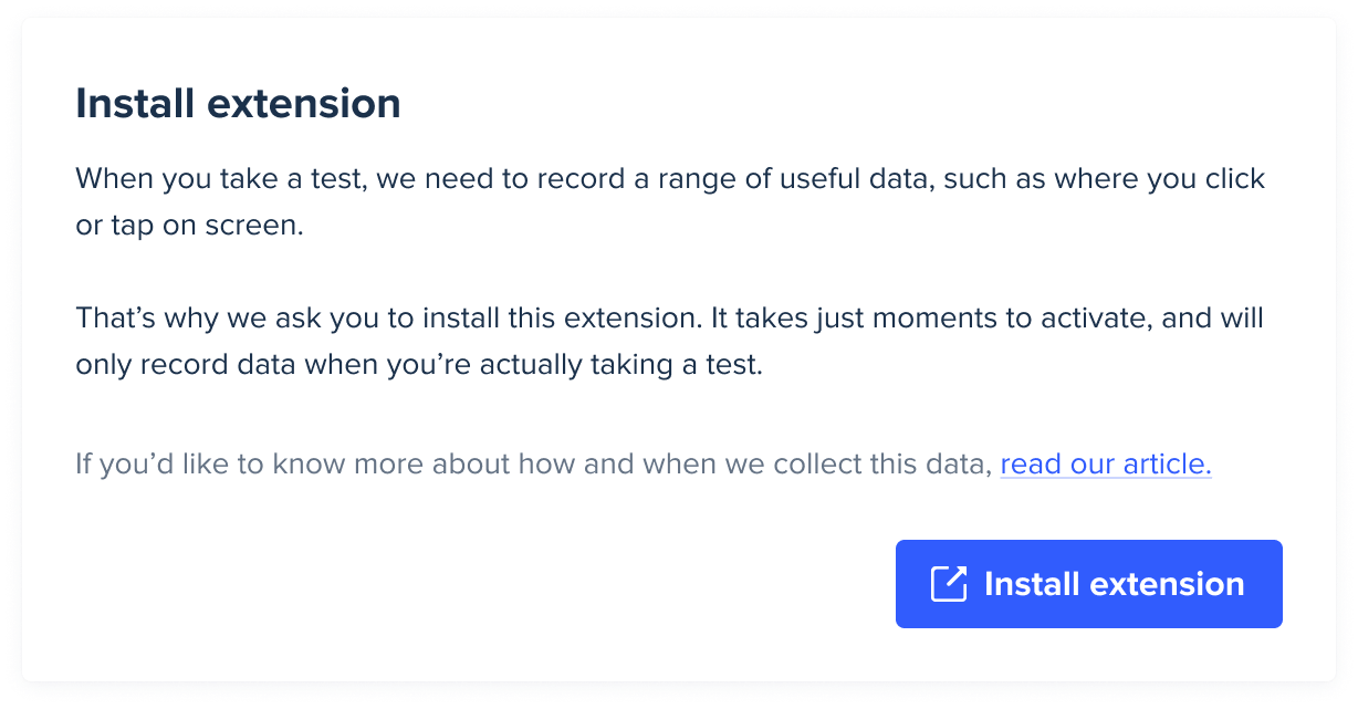 Bouton Installez l'extension lors de la configuration