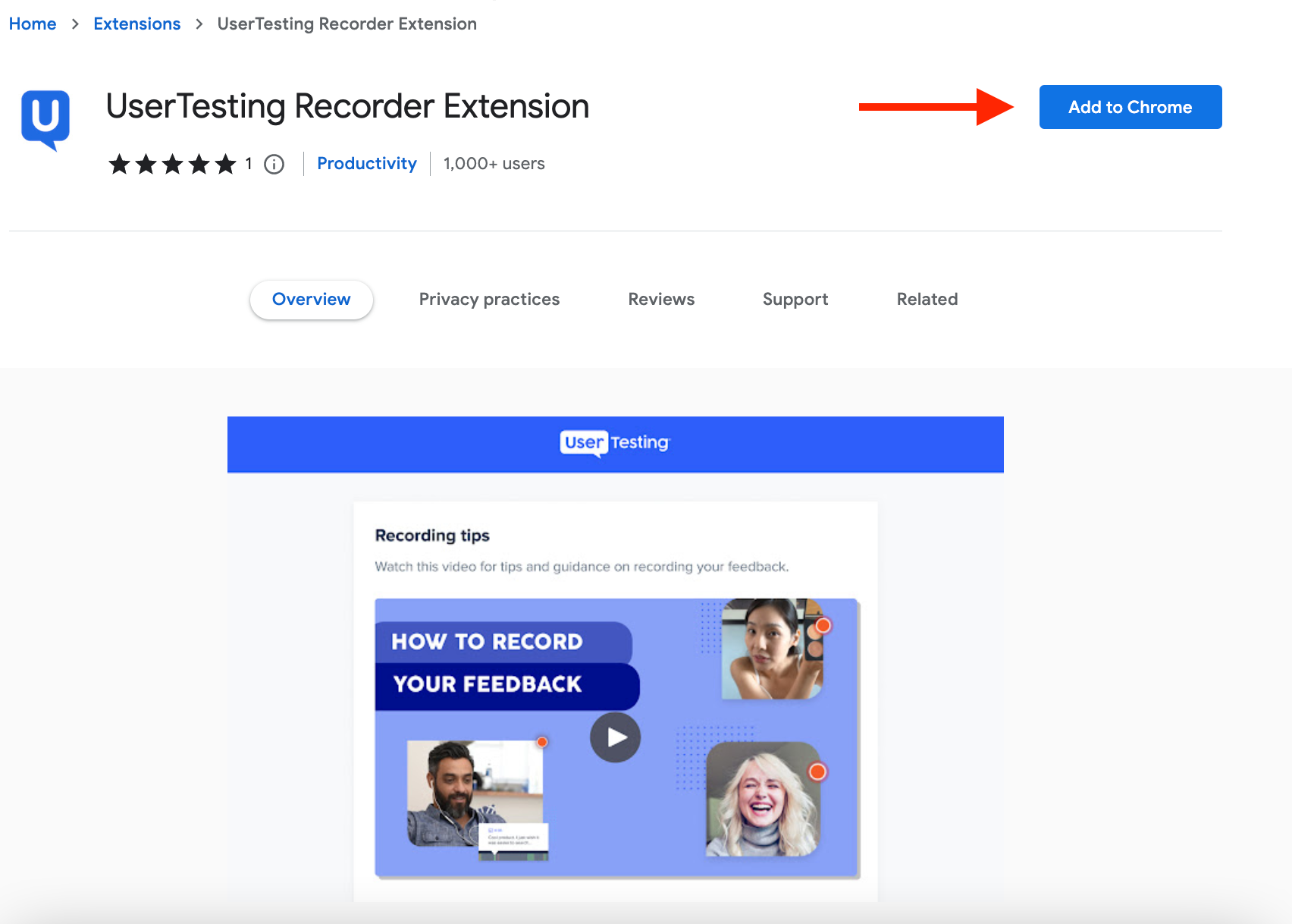 Bouton Ajouter à Google Chrome dans le Chrome Web Store