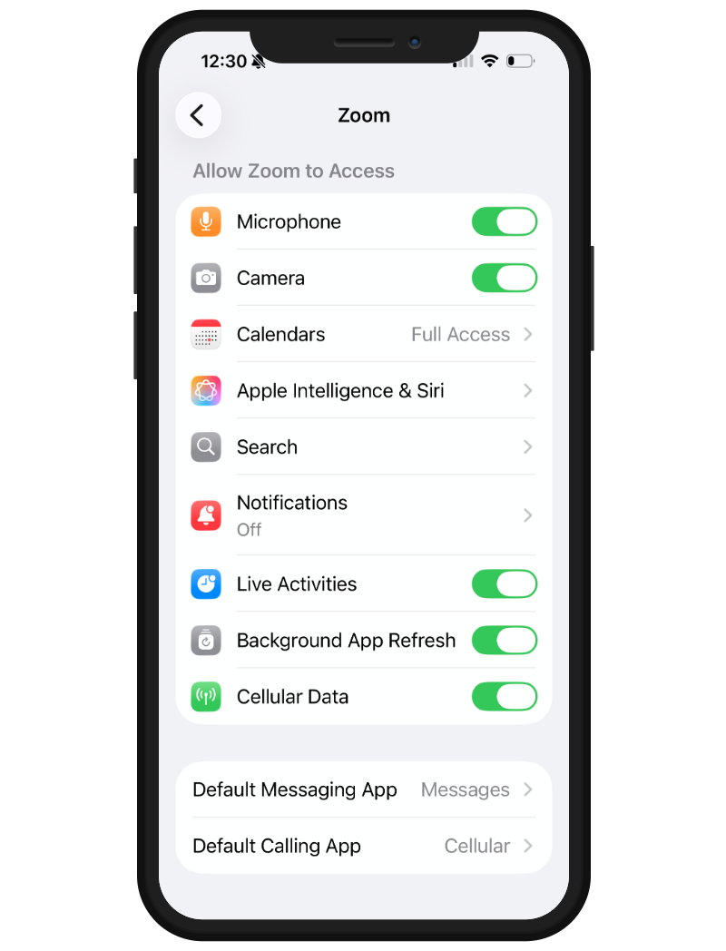 Zoom App-Berechtigungen Bildschirm auf iPhone oder iPad