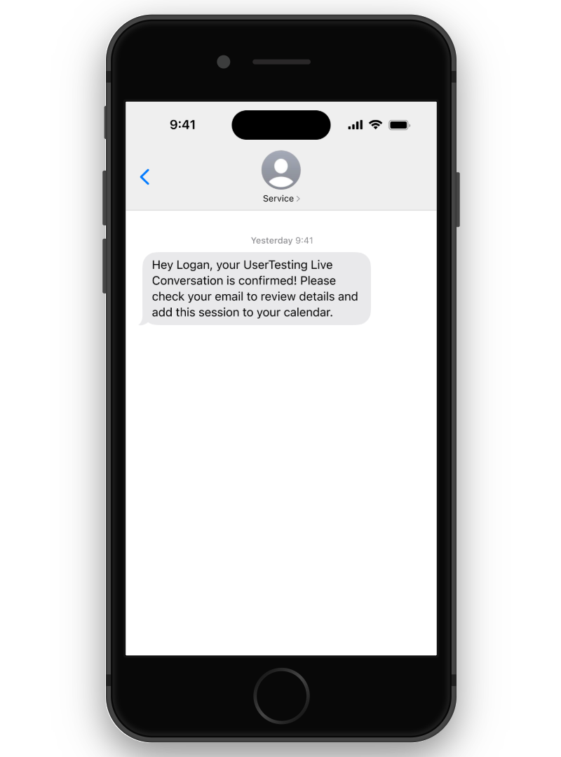 Confirmation SMS message