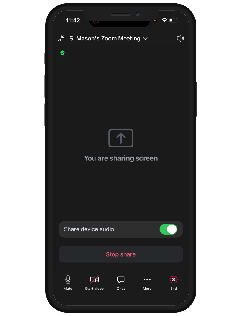 iPhone schermuitzending-weergave met schakelaar Apparaatgeluid delen