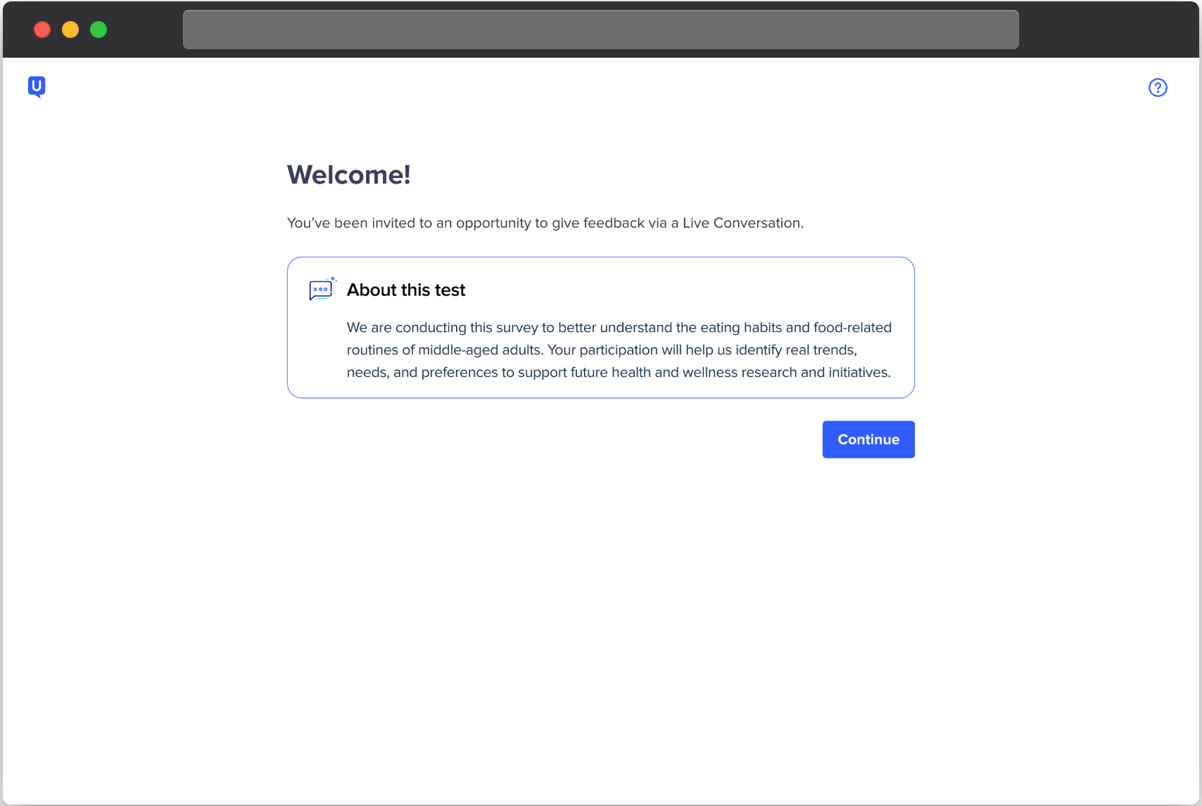 Sección Sobre este test en la página de bienvenida, mostrando el contexto proporcionado por el cliente antes de que el participante continúe