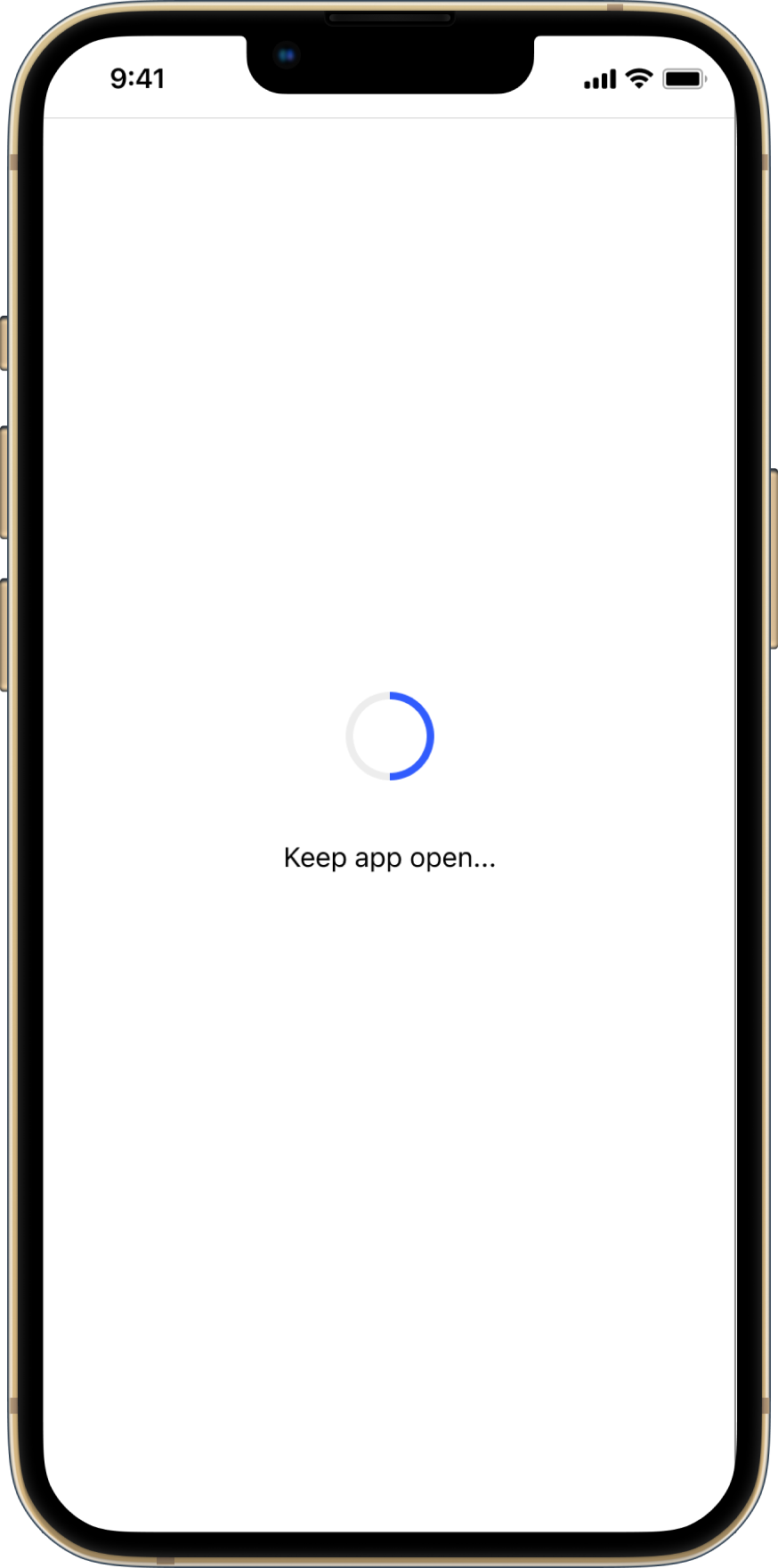 Laadscherm dat de deelnemer vertelt de app open te houden terwijl de locatiecontrole wordt uitgevoerd