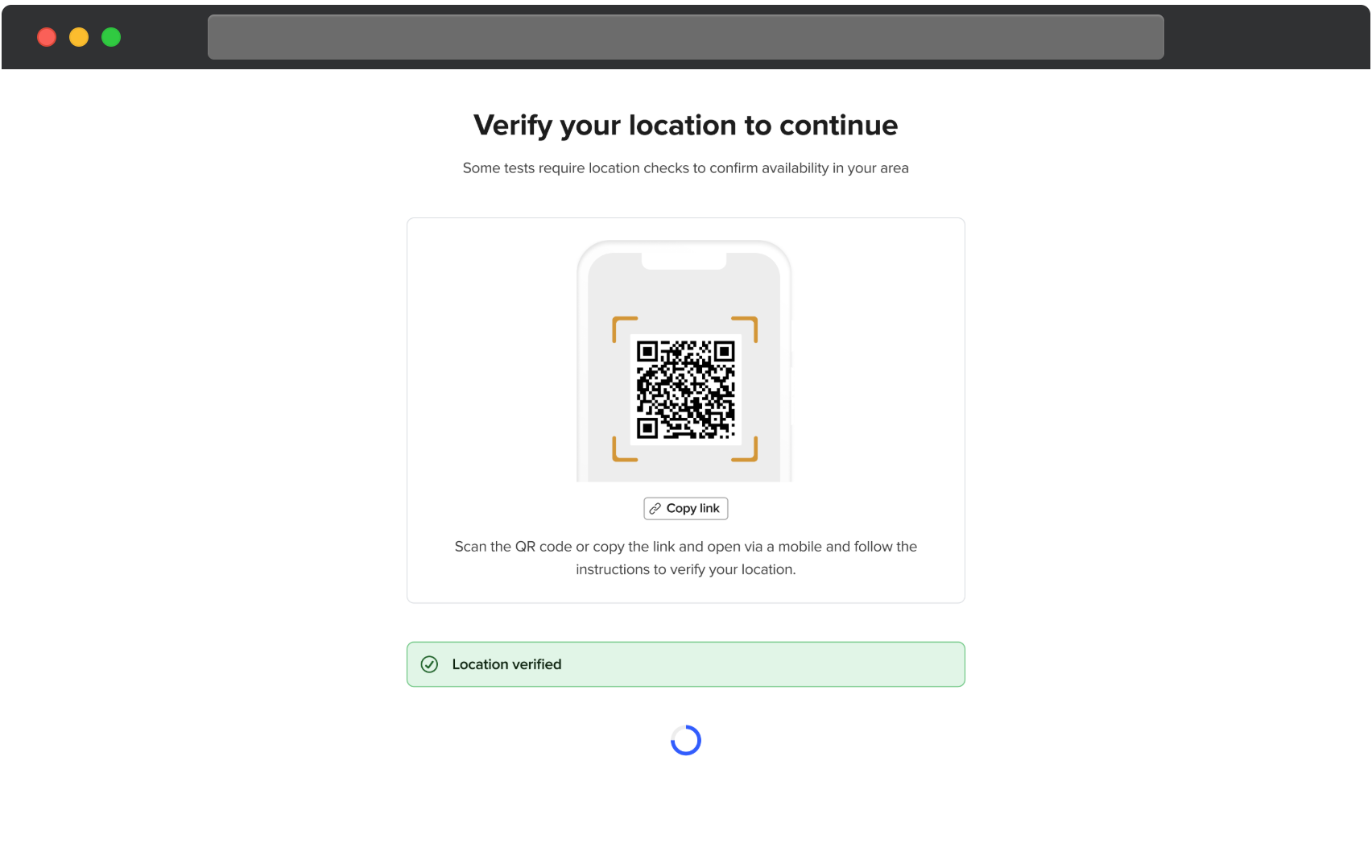 Browserscherm met bevestiging dat locatie is geverifieerd